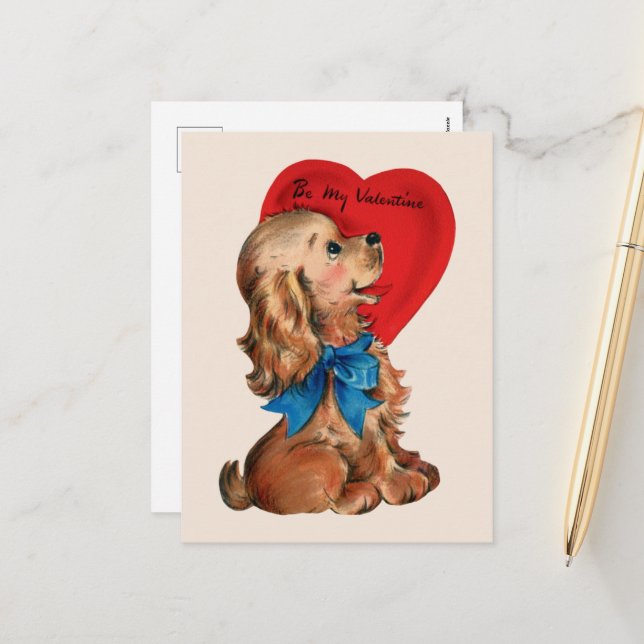 cute retro vintage Valentine puppy Holiday  (Front/Back In Situ)