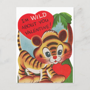 Cute retro vintage Valentine wild tiger Holiday Postcard