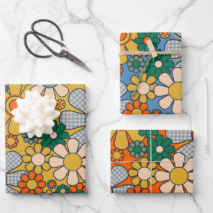 Cute Retro Vintage Whimsical Floral Pattern Wrapping Paper Sheet