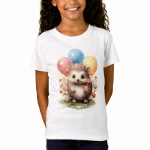 Cute Retro Watercolor Hedgehog with Balloons
