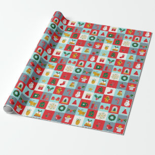 Cute Retro Winter Christmas Icon Pattern Wrapping Paper