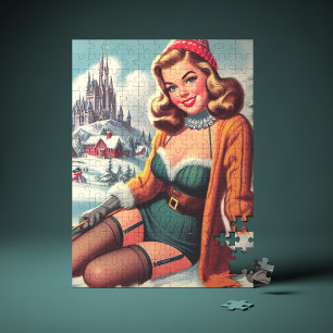 Cute Retro Winter Pin-up Jigsaw Puzzle