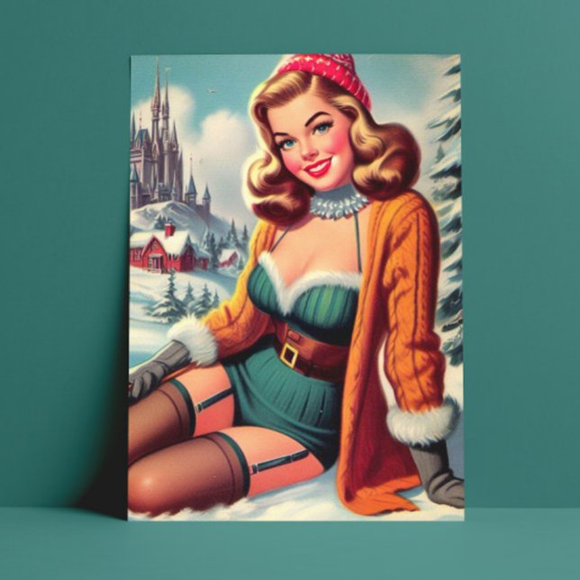 Cute Retro Winter Pin-up Postcard (Creator Uploaded)