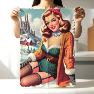 Cute Retro Winter Pin-up Tea Towel