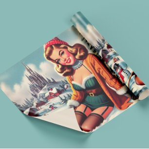 Cute Retro Winter Pin-up Wrapping Paper