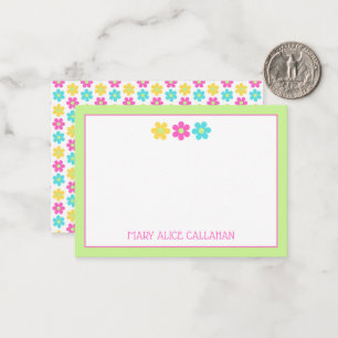 Cute Retro Yellow Pink Blue Daisies Card
