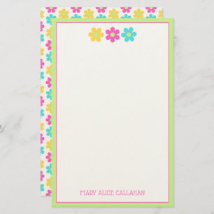 Cute Retro Yellow Pink Blue Daisies Stationery
