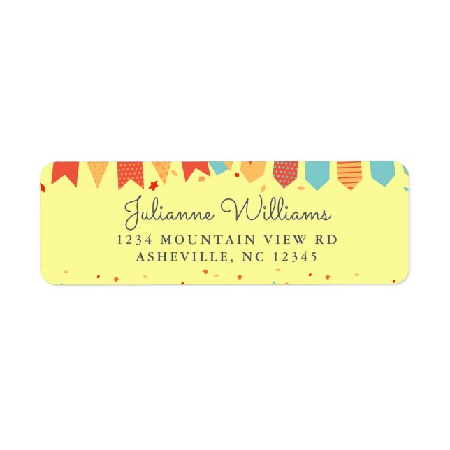 Cute Return Address Party Colourful Confetti Flags Label (Front)