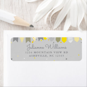 Cute Return Address Party Yellow Grey Banner Label
