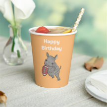 Cute Rhino American Football Birthday Paper Cup