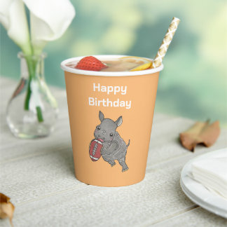 Cute Rhino American Football Birthday Paper Cup