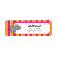 Cute Rhino on Pink and Orange Stripes
