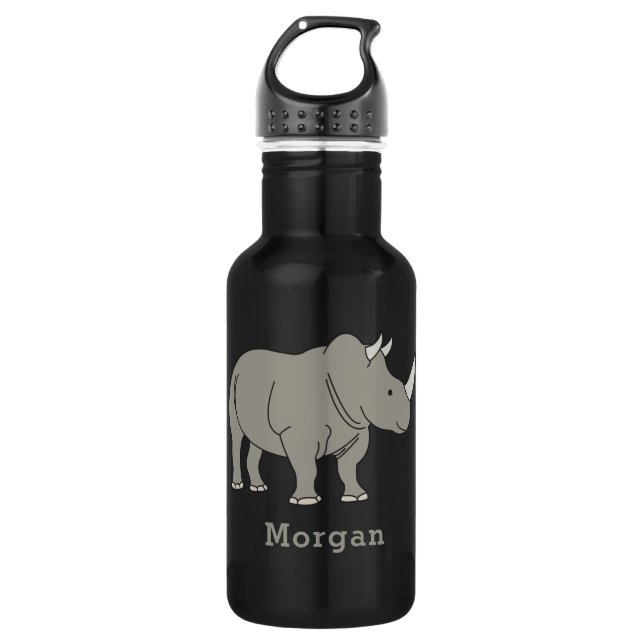 Cute Rhino Personalised Custom Name Back To School 532 Ml Water Bottle (Front)