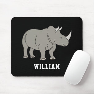 Cute Rhino Personalised Custom Name Back To School Mouse Pad