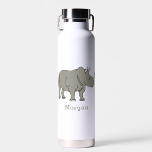 Cute Rhino Personalised Custom Name Back To School Water Bottle