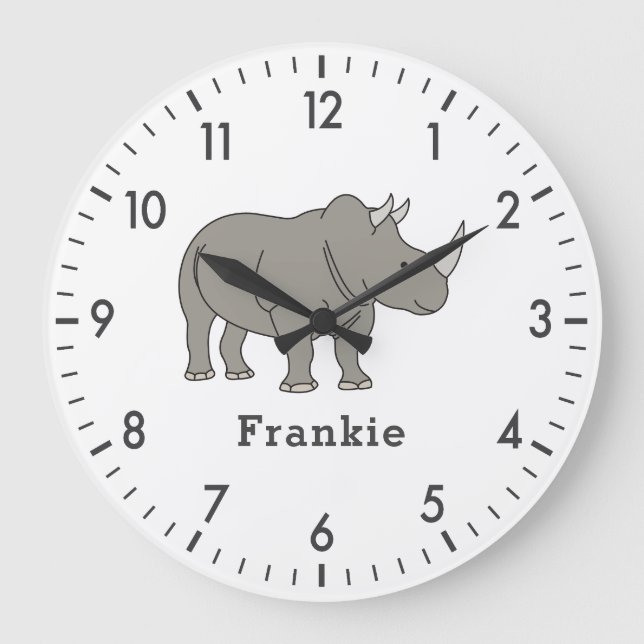 Cute Rhino Unique Boy Personalised Custom Name Large Clock (Front)