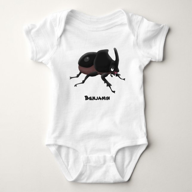 Cute rhinoceros beetle cartoon illustration baby bodysuit (Front)