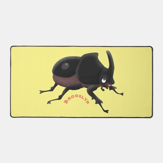 Cute rhinoceros beetle cartoon illustration desk mat (Front)