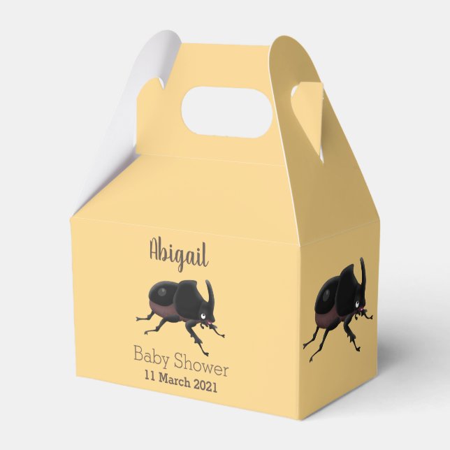 Cute rhinoceros beetle cartoon illustration favour box (Front Side)
