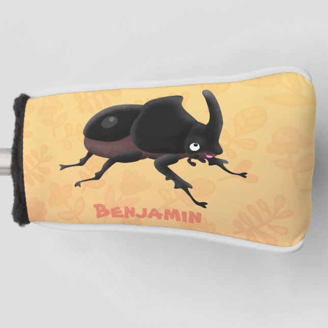 Cute rhinoceros beetle cartoon illustration golf head cover (Front)