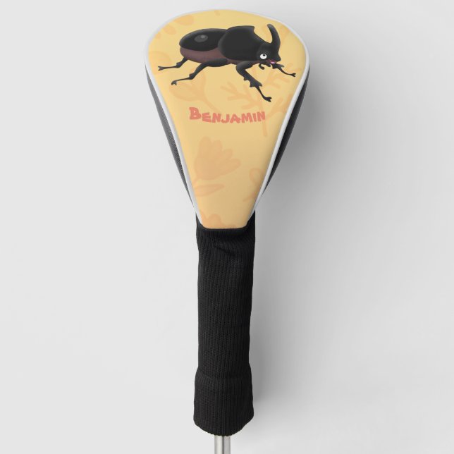 Cute rhinoceros beetle cartoon illustration golf head cover (Front)