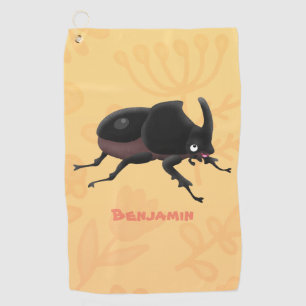 Cute rhinoceros beetle cartoon illustration golf towel