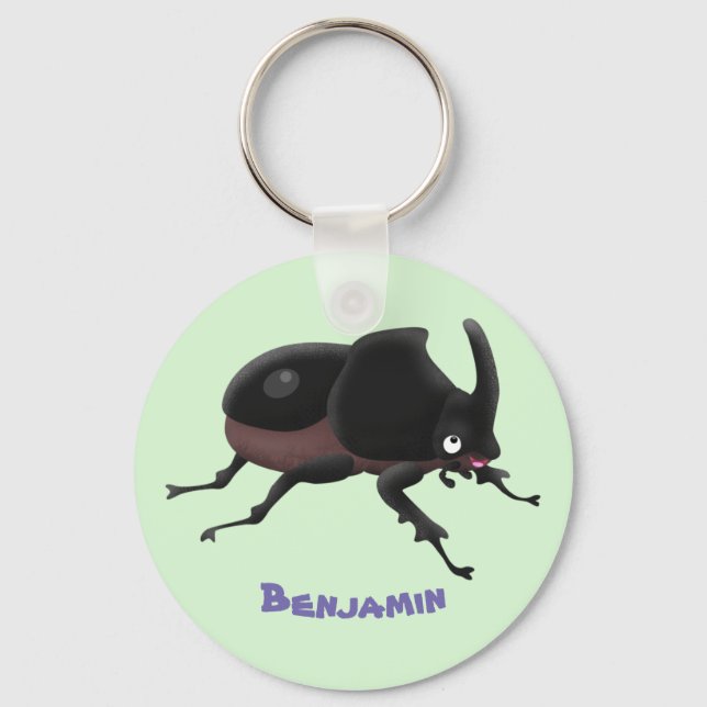 Cute rhinoceros beetle cartoon illustration key ring (Front)