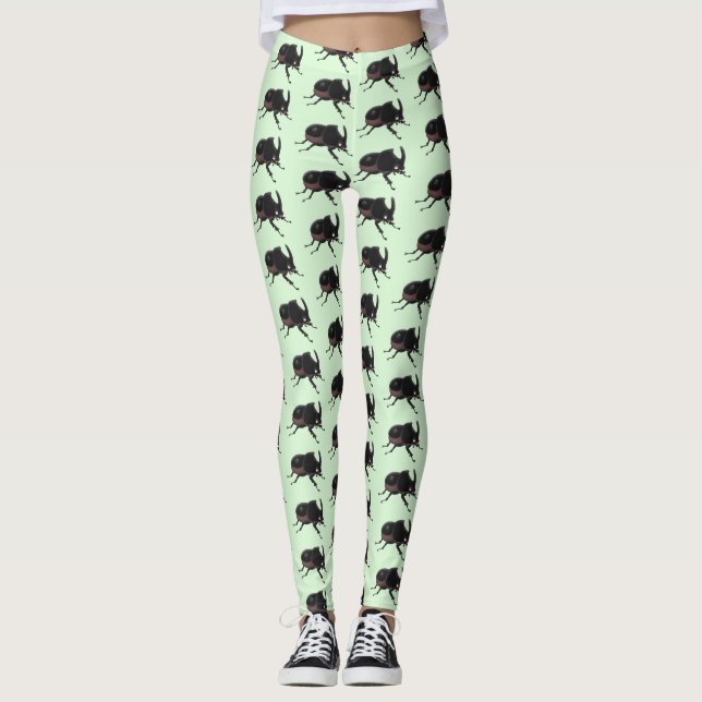 Cute rhinoceros beetle cartoon illustration leggings (Front)