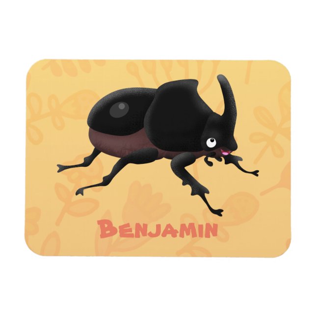 Cute rhinoceros beetle cartoon illustration magnet (Horizontal)