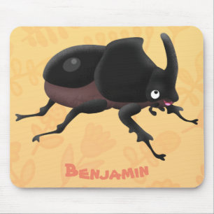 Cute rhinoceros beetle cartoon illustration mouse pad