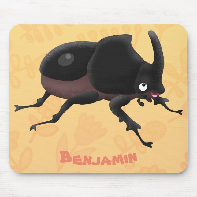 Cute rhinoceros beetle cartoon illustration mouse pad (Front)