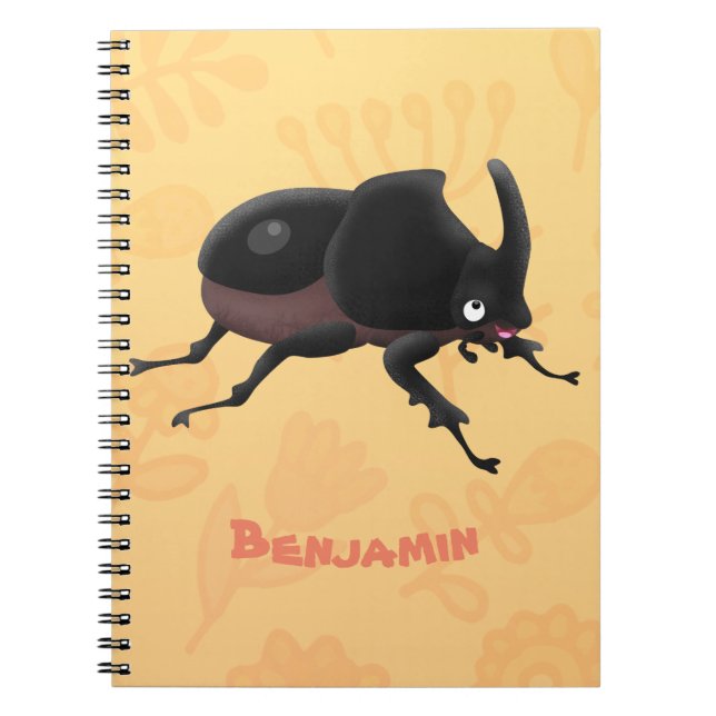 Cute rhinoceros beetle cartoon illustration notebook (Front)