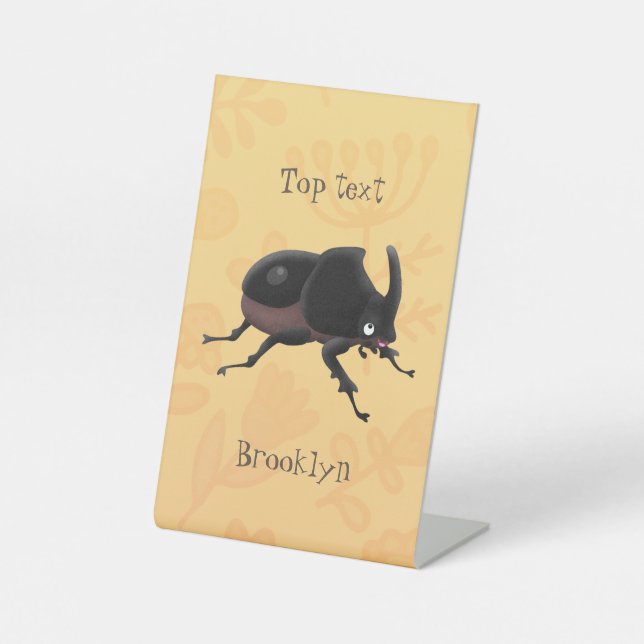 Cute rhinoceros beetle cartoon illustration pedestal sign (Front)