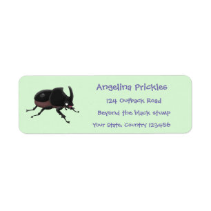 Cute rhinoceros beetle cartoon illustration return address label