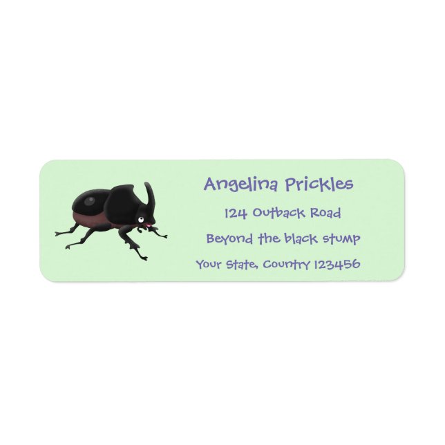 Cute rhinoceros beetle cartoon illustration return address label (Front)