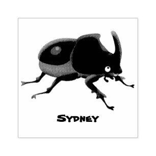 Cute rhinoceros beetle cartoon illustration rubber stamp