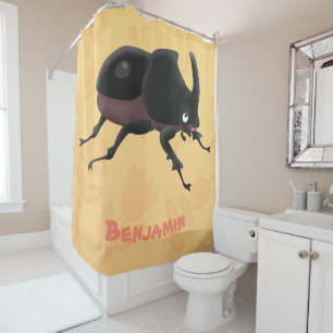 Cute rhinoceros beetle cartoon illustration shower curtain