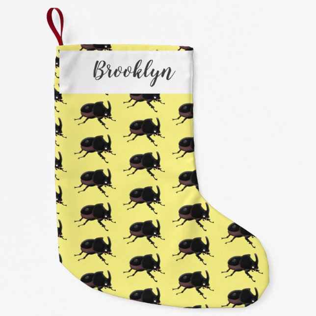 Cute rhinoceros beetle cartoon illustration small christmas stocking (Front)