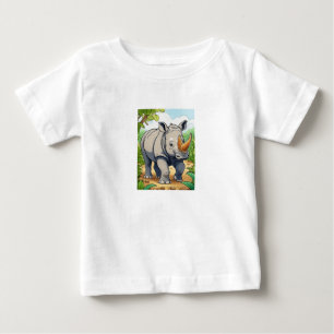 Cute Rhinoceros Cartoon-Sticker Style Baby T-Shirt