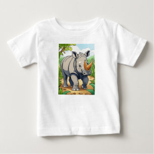 Cute Rhinoceros Cartoon-Sticker Style Baby T-Shirt