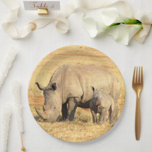 Cute rhinoceros in africa paper plate