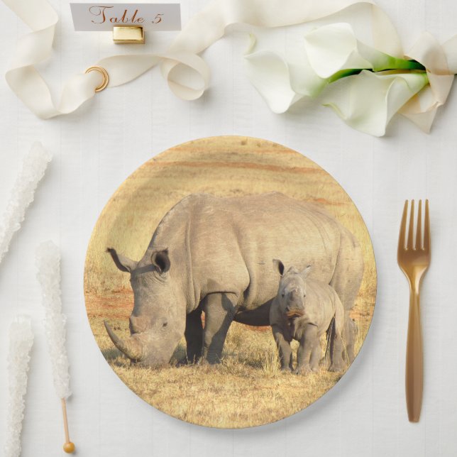 Cute rhinoceros in africa  paper plate (Wedding)