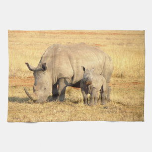 Cute rhinoceros in africa tea towel