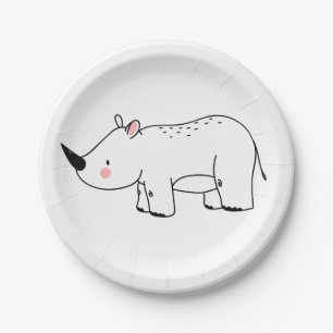 Cute Rhinoceros Jungle Safari Animal Baby Birthday Paper Plate