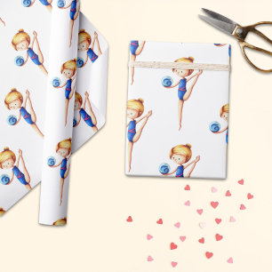 Cute Rhythmic Gymnast in Blue Leotard with Ball Wrapping Paper
