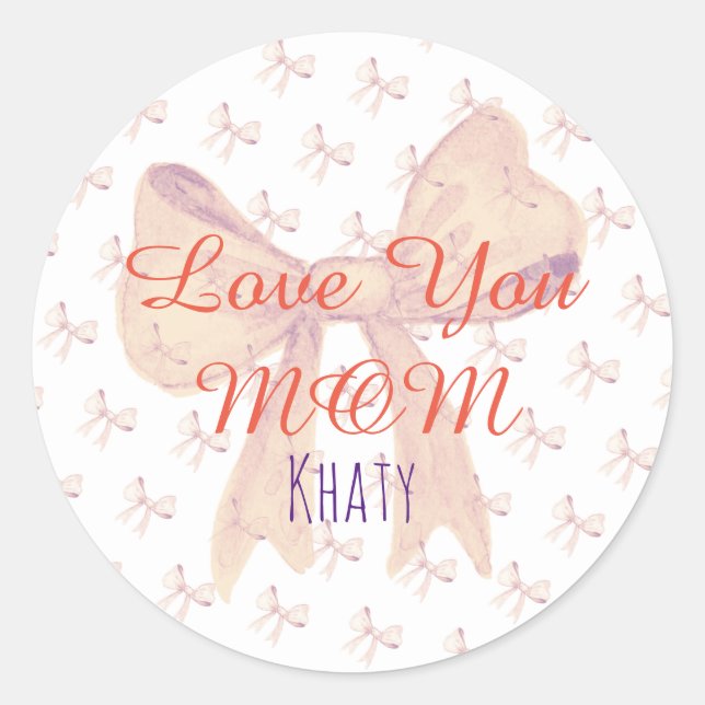 Cute Ribbon Purple Orange Typography Mothers Day Classic Round Sticker (Front)