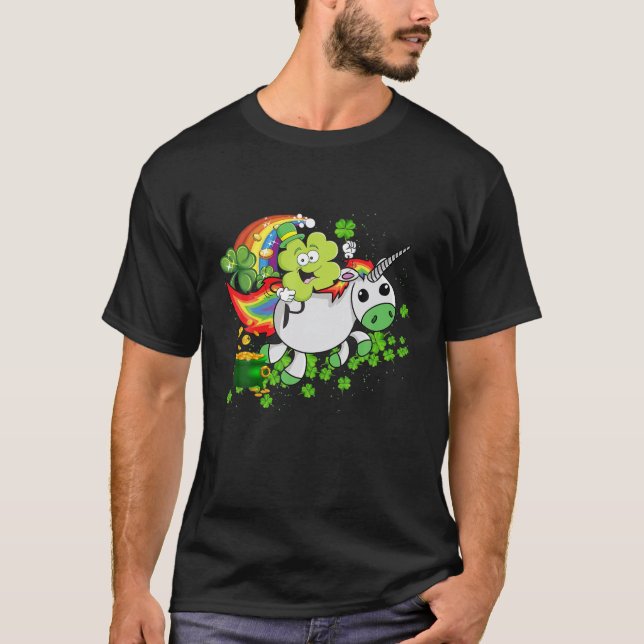 Cute Riding Unicorn Funny St Patrick Day T-Shirt (Front)