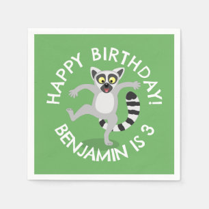 Cute ring tail lemur cartoon personalised birthday napkin
