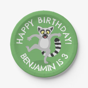 Cute ring tail lemur cartoon personalised birthday paper plate