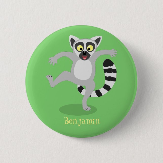 Cute ring tail lemur dancing cartoon illustration 6 cm round badge (Front)
